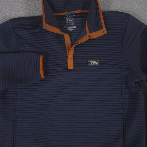 LL Bean Sweater Mens Large Navy Airlight Knit Pullover Henley Snap Up Textured